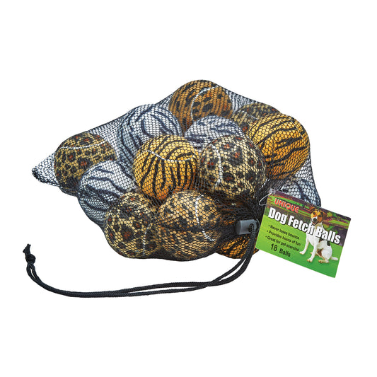 Animal Print Dog Balls - 18 PACK - Mesh Carry Bag