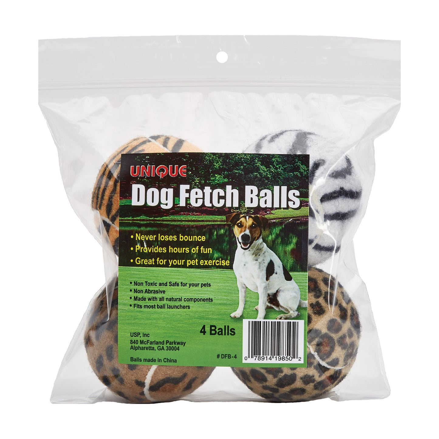 Animal Print Dog Balls - 4 Pack