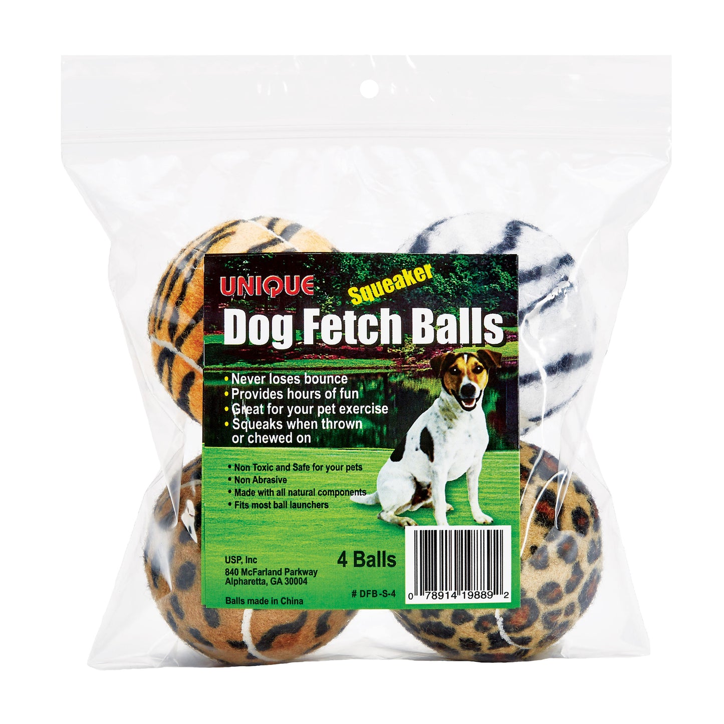 Animal Print Squeaker Dog Balls - 4 Pack