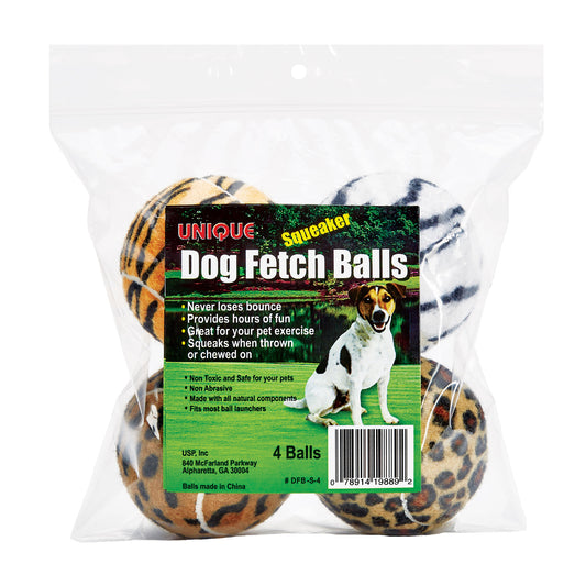 Animal Print Squeaker Dog Balls - 4 Pack