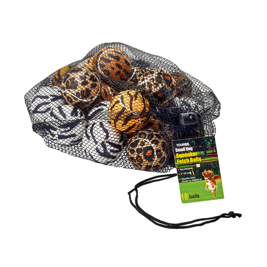 1.9-Inch Mini Squeaker Tennis Balls Fun Animal Print Dog Toy for Small Dogs -18 PACK MESH BAG