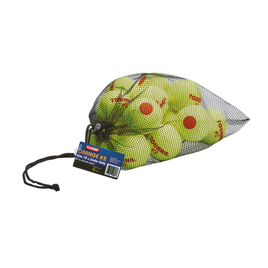 Tourna Orange Dot Low Compression Transition Tennis Balls - Mesh Carry Bag of 18