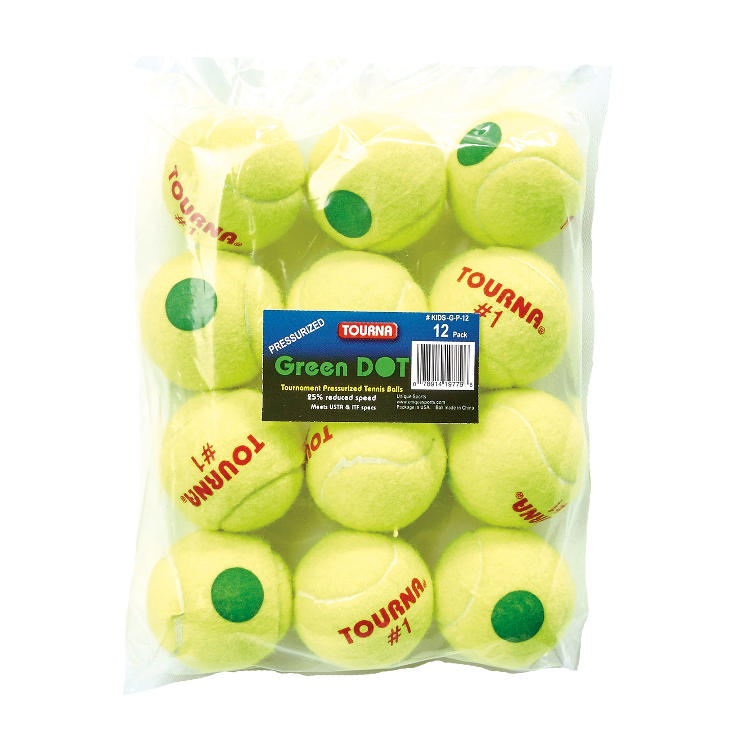 Tourna Green Dot Low Compression Tennis Balls - (12 poly/bag)