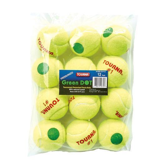 Tourna Green Dot Low Compression Tennis Balls - (12 poly/bag)