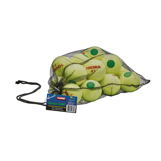 TOURNA Green Dot Low Compression Tennis Balls - Mesh Bag of 18