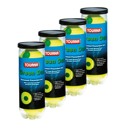 TOURNA 4 Pack Pressurized Green Dot Tennis Balls in a Pressurized Can, USTA Approved