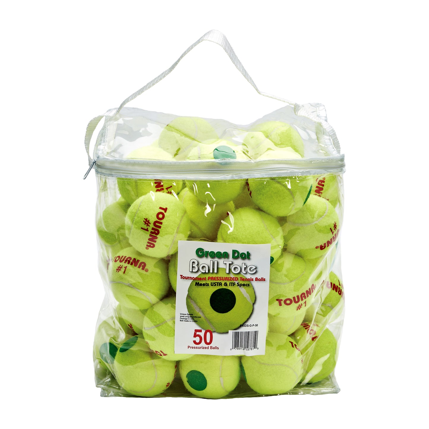 TOURNA Green Dot Low Compression Tennis Balls  - 50 Ball Tote