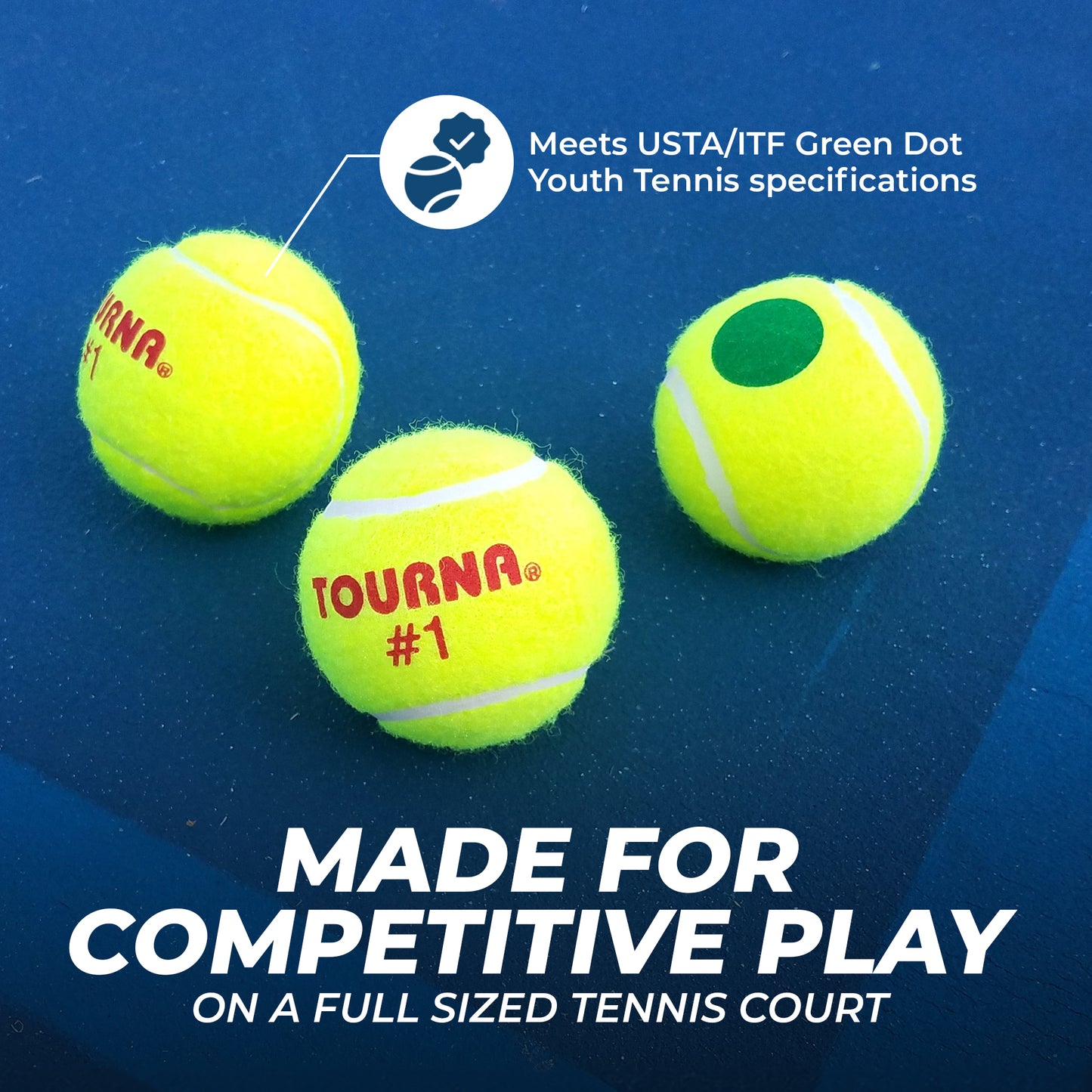 TOURNA 4 Pack Pressurized Green Dot Tennis Balls in a Pressurized Can, USTA Approved