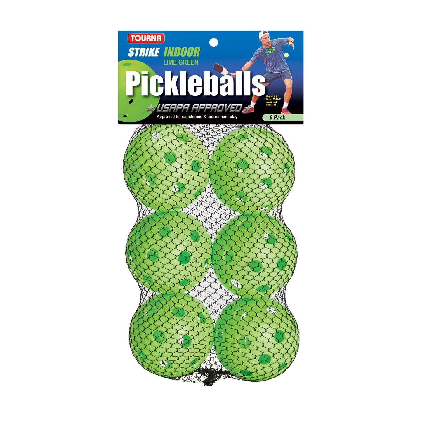 Tourna Strike Indoor Pickleballs Lime Green 6 Pack