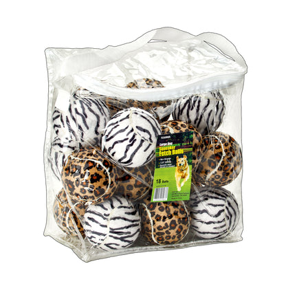 5-Inch Large Tennis Squeaker Ball Fun Animal Print Dog Toy for Large Dogs - 18 Ball Tote Bag