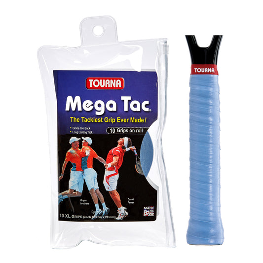 Tourna Mega Tac Extra Tacky Overgrip, 10-Pack, Blue