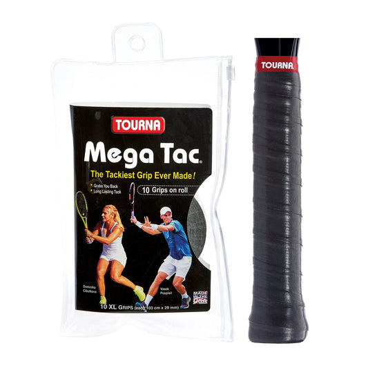 Tourna Mega Tac Extra Tacky Overgrip, 10-pack, Black