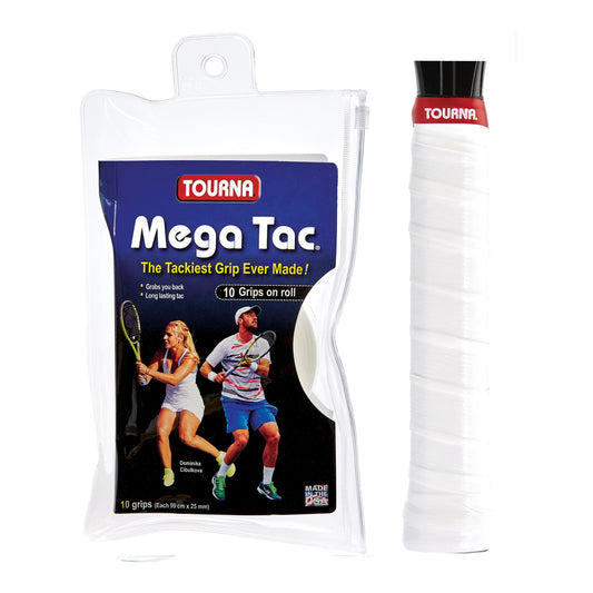 Tourna Mega Tac Extra Tacky Overgrip, 10-Pack, White