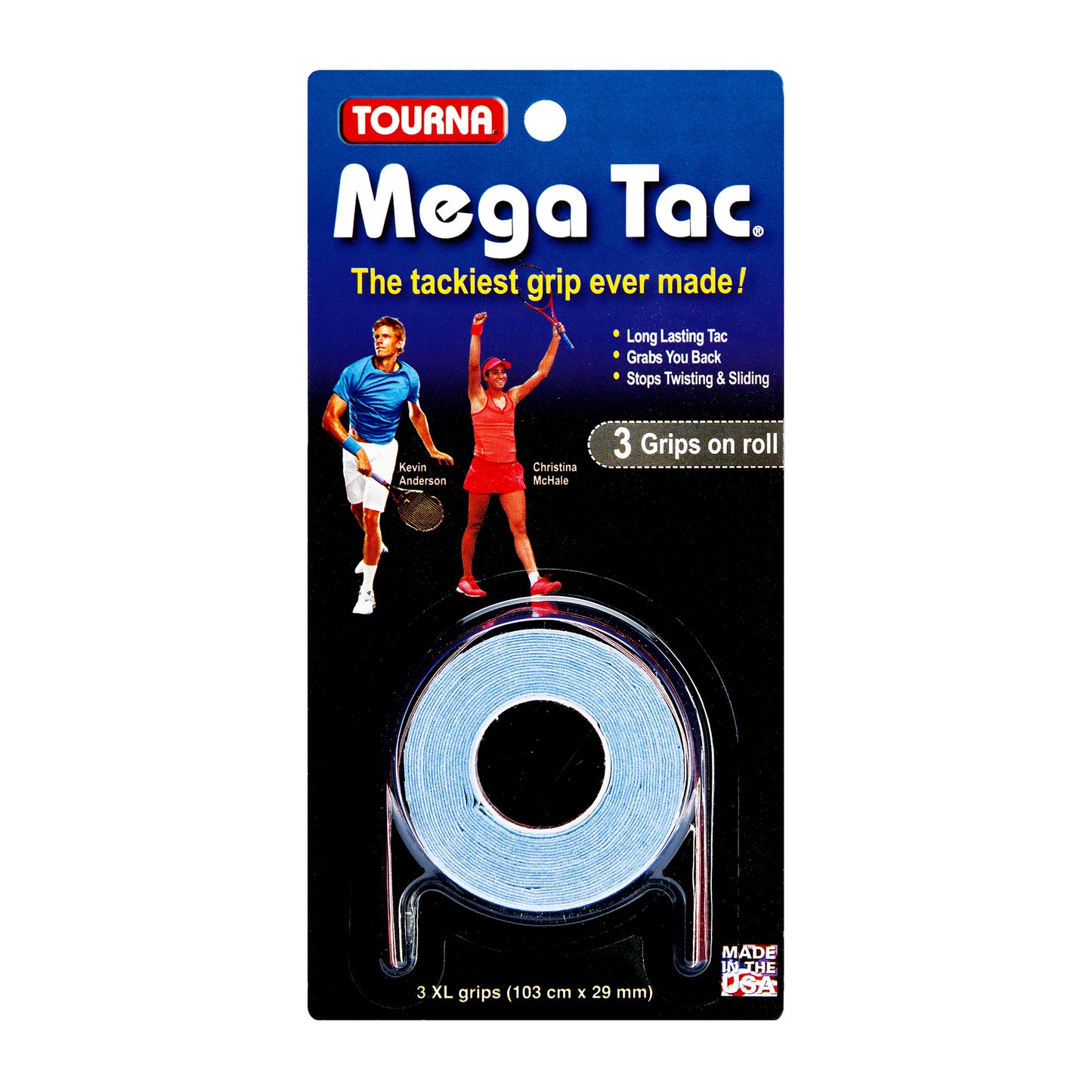 Tourna Mega Tac Extra Tacky Overgrip, 3-Pack, Blue