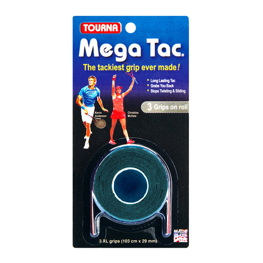 Tourna Mega Tac Extra Tacky Overgrip, 3-Pack, Black