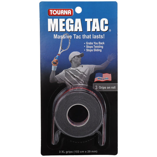 Tourna Mega Tac Extra Tacky Overgrip, 3-Pack, Black