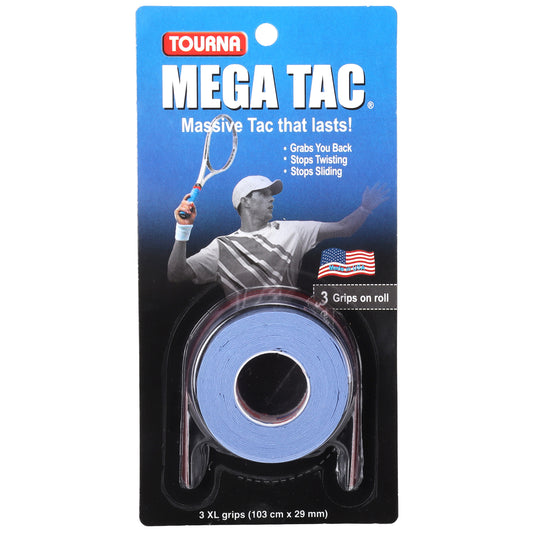 Tourna Mega Tac Extra Tacky Overgrip, 3-Pack, Blue