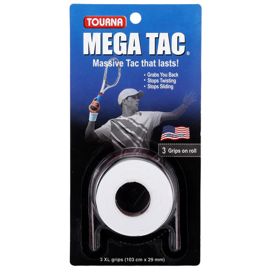 Tourna Mega Tac Extra Tacky Overgrip, 3-Pack, White
