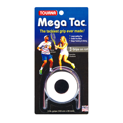 Tourna Mega Tac Extra Tacky Overgrip, 3-Pack, White