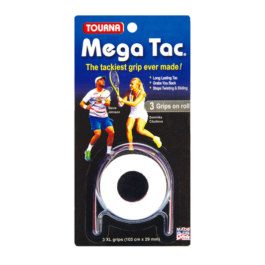 Tourna Mega Tac Extra Tacky Overgrip, 3-Pack, White