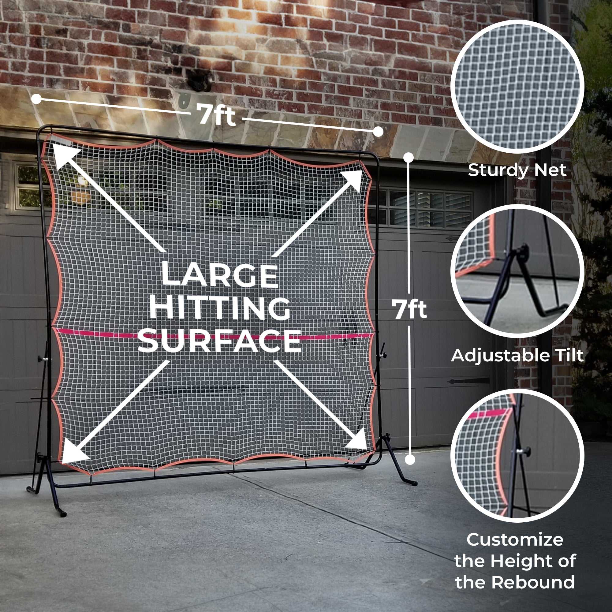 Tourna Rally Pro Adjustable Tilt Rebound Net (7x7 ft) for Tennis
